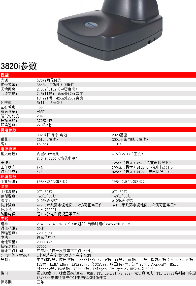 3820i 掃描槍詳細參數