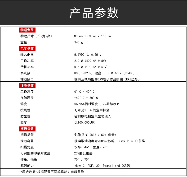 7580g掃描槍詳細參數(shù)