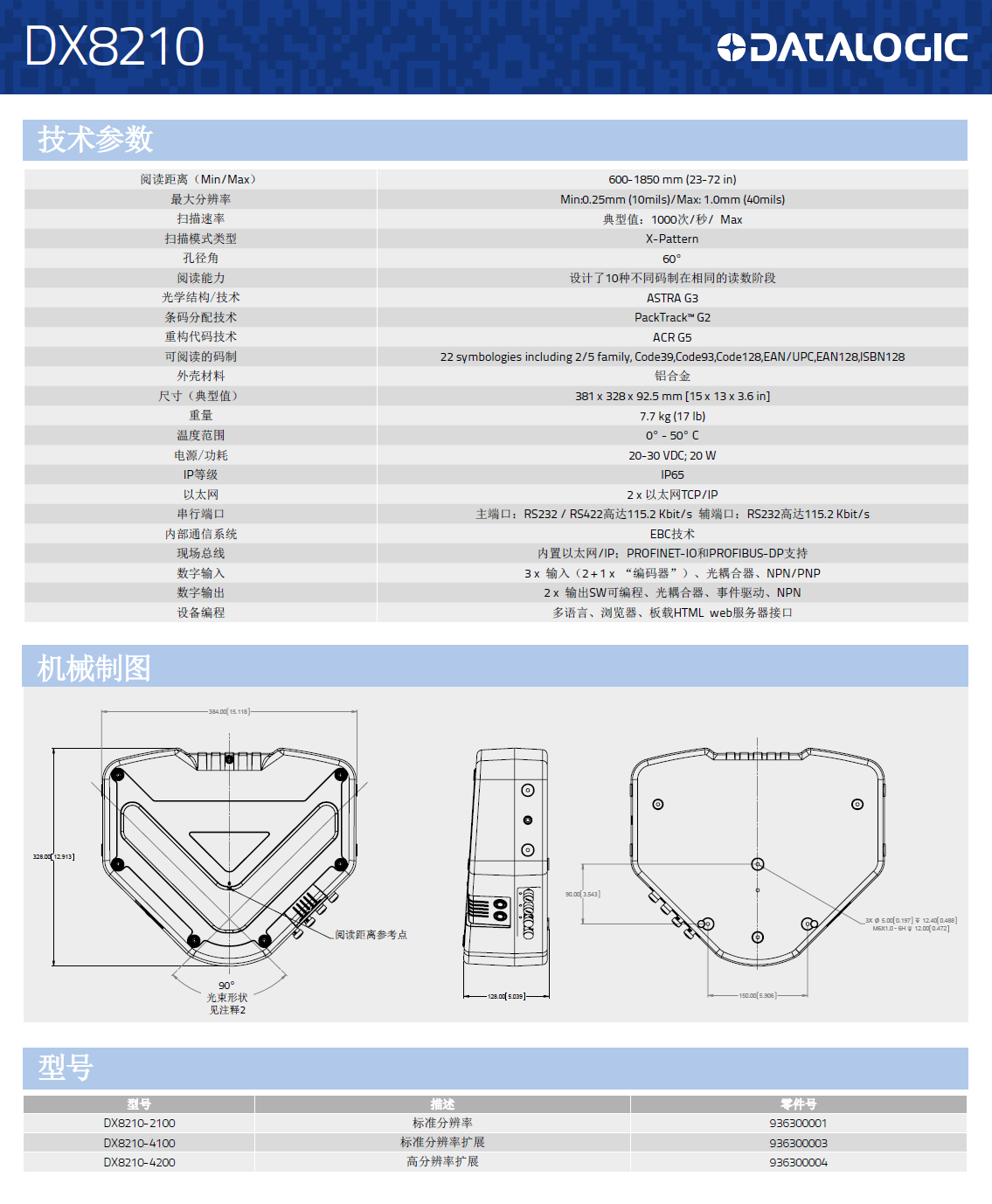 DX8210*方位條碼掃描固定式讀碼器型號(hào)、規(guī)格、尺寸詳細(xì)圖片展示