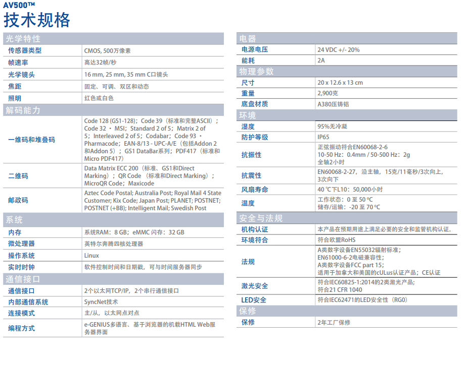 得利捷AV500遠(yuǎn)距離二維碼掃描器技術(shù)參數(shù)