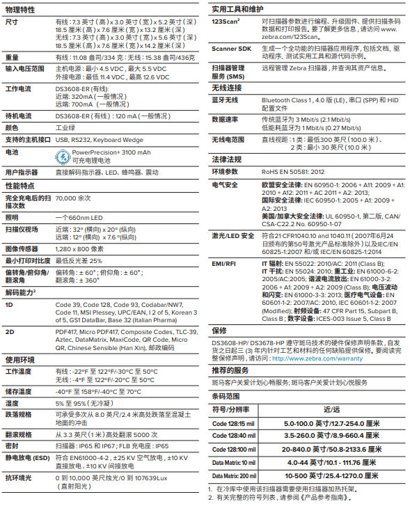 斑馬DS3608-ER/DS3678-ER遠距離條碼掃描器